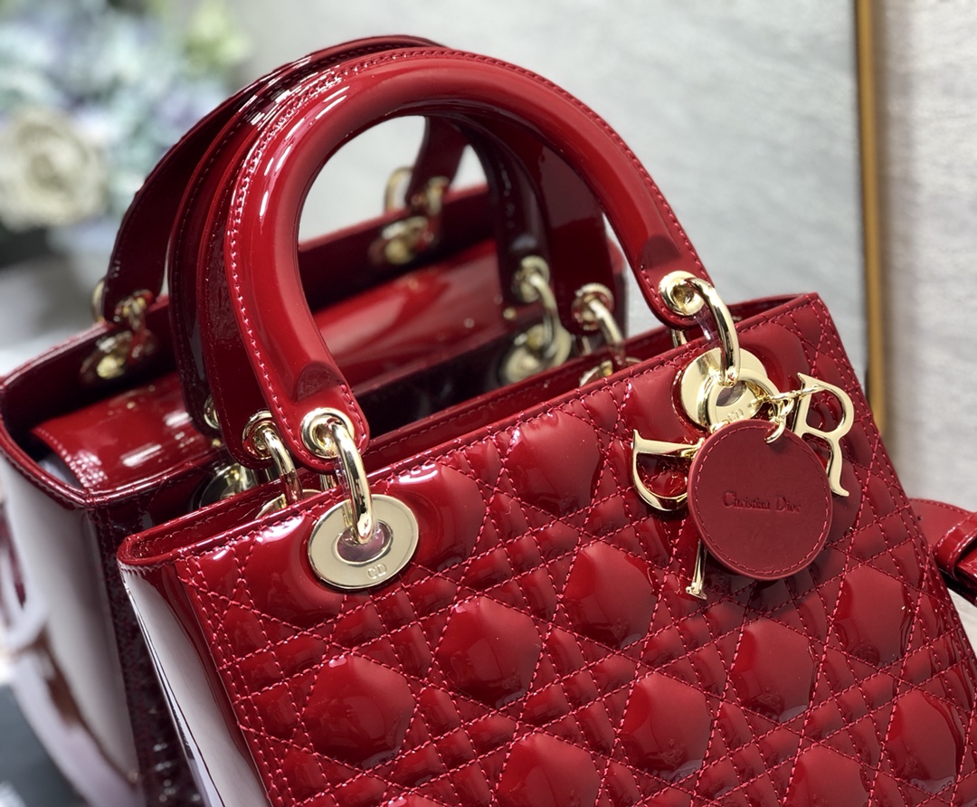 Medium Lady Dior Bag Red Patent Cannage Calfskin